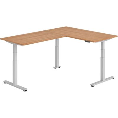 Hammerbacher, Schreibtisch, Sitz-Steh-Winkeltisch 160x220cm Nussb./Silber Hammerbacher, Schreibtisch, Sitz-Steh-Winkeltisch 160x220cm Nussb./Silber