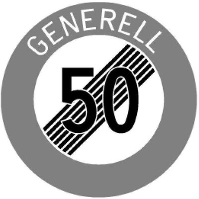 BRW, Sicherheitskennzeichnung, Signaltafel Ende Höchstgeschwindigkeit 50 Generell 2.53.1 BRW, Sicherheitskennzeichnung, Signaltafel Ende Höchstgeschwindigkeit 50 Generell 2.53.1