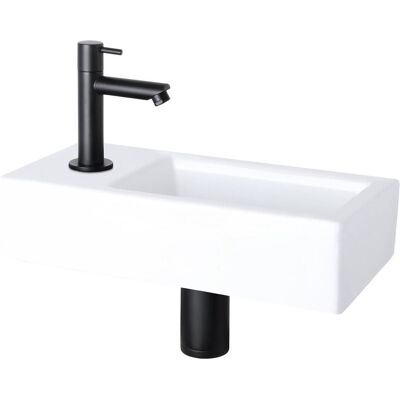 Differnz, Waschbecken, Helios Fountain Set - Kran links - Waschtische Keramik Weiss - gerade Kraan - Mat Black - St (185 mm, 375 mm) Differnz, Waschbecken, Helios Fountain Set - Kran links - Waschtische Keramik Weiss - gerade Kraan - Mat Black - St (185 mm, 375 mm)