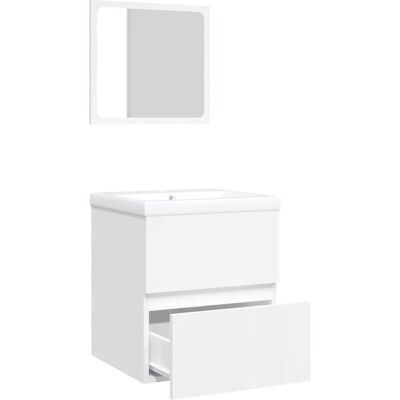 vidaXL Weißer Badezimmer-Schrank mit Waschbecken und Spiegel - Badmöbel vidaXL Weißer Badezimmer-Schrank mit Waschbecken und Spiegel - Badmöbel