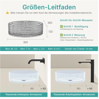 Emke, Waschbecken, Aufsatzwaschbecken, 360 x 360 x 112 mm, Schwarzes Glaswaschbecken, Rundes Aufsatzwaschbecken (360 mm, 360 mm) Emke, Waschbecken, Aufsatzwaschbecken, 360 x 360 x 112 mm, Schwarzes Glaswaschbecken, Rundes Aufsatzwaschbecken (360 mm, 360 mm)