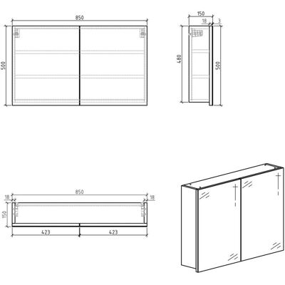 Differnz, Spiegelschrank, Brida spiegelkast 50x85x15cm 2 deuren wit (50 x 15 x 85 cm) Differnz, Spiegelschrank, Brida spiegelkast 50x85x15cm 2 deuren wit (50 x 15 x 85 cm)