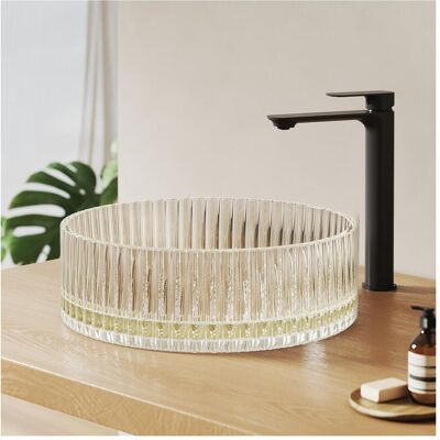 Emke, Waschbecken, Aufsatzwaschtisch Ø40 cm Design-Waschbecken gehärtetes Bleikristallglas Champagnergold galvanisch (400 mm, 400 mm) Emke, Waschbecken, Aufsatzwaschtisch Ø40 cm Design-Waschbecken gehärtetes Bleikristallglas Champagnergold galvanisch (400 mm, 400 mm)