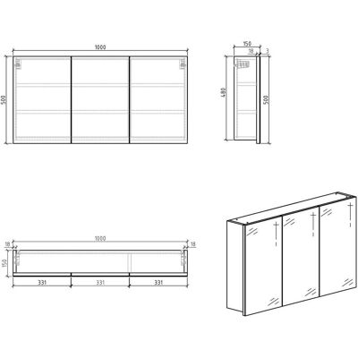 Differnz, Spiegelschrank, Brida spiegelkast 50x100x15cm 3 deuren wit (50 x 15 x 100 cm) Differnz, Spiegelschrank, Brida spiegelkast 50x100x15cm 3 deuren wit (50 x 15 x 100 cm)