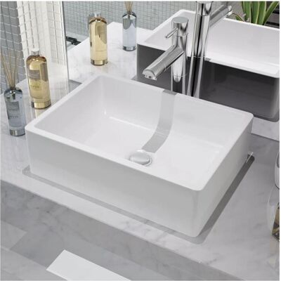 vidaXL Waschbecken Keramik Weiß Rechteckig Überbau Waschschale - Waschbecken vidaXL Waschbecken Keramik Weiß Rechteckig Überbau Waschschale - Waschbecken