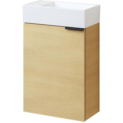 Emke, Waschbeckenunterschrank, Badunterschrank mit Aufsatzwaschbecken Eiche horizontal Soft Close Tür, Einlegeböden, hängend (41.70 x 24 x 64.60 cm) Emke, Waschbeckenunterschrank, Badunterschrank mit Aufsatzwaschbecken Eiche horizontal Soft Close Tür, Einlegeböden, hängend (41.70 x 24 x 64.60 cm)