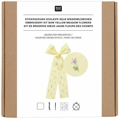 Rico Design Stickpackung, Gezählter Kreuzstich Schleife Wiesenblümchen, Hellgelb, 30 x 54 cm, 100% Leinen, Handarbeitsset, Gelb Rico Design Stickpackung, Gezählter Kreuzstich Schleife Wiesenblümchen, Hellgelb, 30 x 54 cm, 100% Leinen, Handarbeitsset, Gelb