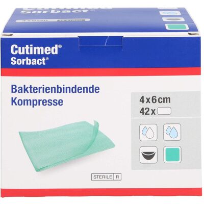BSN, Wundversorgung, Cutimed Sorbact, Kompresse, antimikrobielle Wundauflage, steril, 4:6cm BSN, Wundversorgung, Cutimed Sorbact, Kompresse, antimikrobielle Wundauflage, steril, 4:6cm