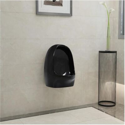 vidaXL Wandhängendes Urinal mit Spülventil Keramik Schwarz - Wandurinal vidaXL Wandhängendes Urinal mit Spülventil Keramik Schwarz - Wandurinal