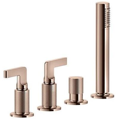 Gessi, Duscharmatur + Badewannenarmatur, Inciso- 2-Hebel-Griff-4-Loch-Wannenrand-Armatur, separater automatischer Umsteller für Wannen Gessi, Duscharmatur + Badewannenarmatur, Inciso- 2-Hebel-Griff-4-Loch-Wannenrand-Armatur, separater automatischer Umsteller für Wannen