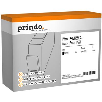 Prindo, Druckerpatrone, kompatibel mit Epson T7551 (BK) Prindo, Druckerpatrone, kompatibel mit Epson T7551 (BK)