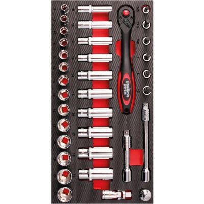 Bikeservice, Zubehör Werkzeugaufbewahrung, Moduleinlage Steckschlüssel 3/8", 36-teilig Bikeservice, Zubehör Werkzeugaufbewahrung, Moduleinlage Steckschlüssel 3/8", 36-teilig