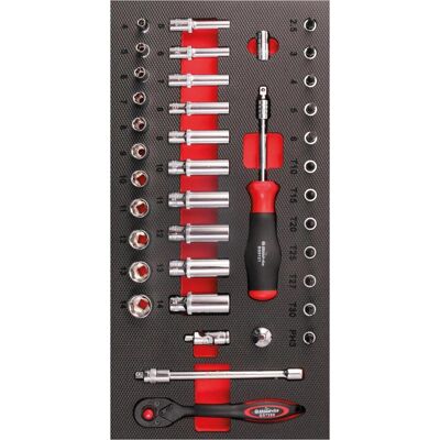 Bikeservice, Zubehör Werkzeugaufbewahrung, Moduleinlage Steckschlüssel 1/4", 39-teilig Bikeservice, Zubehör Werkzeugaufbewahrung, Moduleinlage Steckschlüssel 1/4", 39-teilig