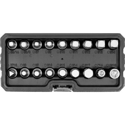 Yato, Steckschlüssel + Stecknuss, YT-05991 Ölablass-Schraubenschlüssel-Set, 18-teilig, 3/8-Zoll-Antrieb, CrV-Stahl Yato, Steckschlüssel + Stecknuss, YT-05991 Ölablass-Schraubenschlüssel-Set, 18-teilig, 3/8-Zoll-Antrieb, CrV-Stahl