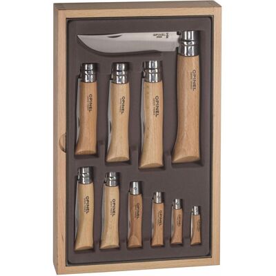 Opinel, Mehrzweckmesser, Sortiment No 02-12, rostfrei, im Holzkasten Opinel, Mehrzweckmesser, Sortiment No 02-12, rostfrei, im Holzkasten