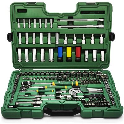SATA, Steckschlüssel + Stecknuss, 180 Tlg. 1/4, 3/8 & 1/2 6-Kant Steckschlüssel & Ratschenset (10 mm, 11 mm, 12 mm, 13 mm, 14 mm, 15 mm, 16 mm, 17 mm, 18 mm, 19 mm, 20 mm, 21 mm, 22 mm, 23 mm, 24 mm, 26 mm, 27 mm, 3 mm, 3.5 mm, 30 mm, 32 mm, 4 mm, 4.5 mm, SATA, Steckschlüssel + Stecknuss, 180 Tlg. 1/4, 3/8 & 1/2 6-Kant Steckschlüssel & Ratschenset (10 mm, 11 mm, 12 mm, 13 mm, 14 mm, 15 mm, 16 mm, 17 mm, 18 mm, 19 mm, 20 mm, 21 mm, 22 mm, 23 mm, 24 mm, 26 mm, 27 mm, 3 mm, 3.5 mm, 30 mm, 32 mm, 4 mm, 4.5 mm,