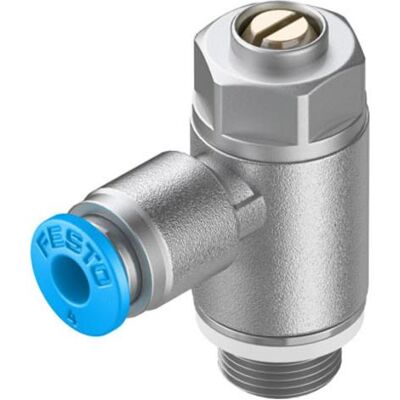 Festo, Ventil, Drosselventil, Schlitzschraube, G1/8″ / QS-4, 20kPa... 1MPa, 160L/min Festo, Ventil, Drosselventil, Schlitzschraube, G1/8″ / QS-4, 20kPa... 1MPa, 160L/min