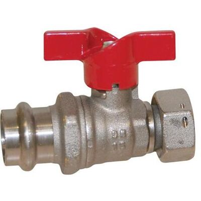 Pettinaroli, Ventil, Tee beschichteter Presskugelhahn 22x3/4" Press/Überlauf mit rotem T-Griff. V+M Schalen Pettinaroli, Ventil, Tee beschichteter Presskugelhahn 22x3/4" Press/Überlauf mit rotem T-Griff. V+M Schalen