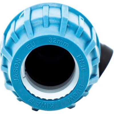 Jason, Rohrverbindungstechnik, Winkel 90° PP 32 mm x 1/2 Klemm x Innengewinde 16bar Schwarz/Blau DVGW/KIWA/WRAS/SVGW (Winkelverbindung) Jason, Rohrverbindungstechnik, Winkel 90° PP 32 mm x 1/2 Klemm x Innengewinde 16bar Schwarz/Blau DVGW/KIWA/WRAS/SVGW (Winkelverbindung)