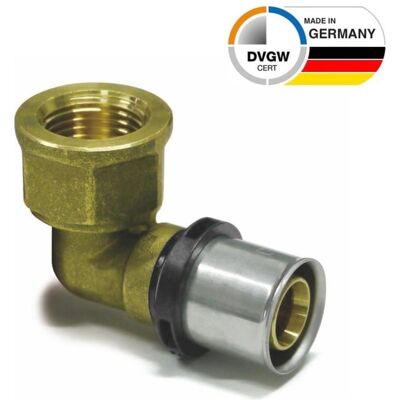 Sanpro, Rohrverbindungstechnik, Pressfitting 90° Winkel - Bogen Innengewinde, Grösse 20x2, Gewinde 3/4 (Pressverbindung) Sanpro, Rohrverbindungstechnik, Pressfitting 90° Winkel - Bogen Innengewinde, Grösse 20x2, Gewinde 3/4 (Pressverbindung)