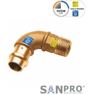 Sanpro, Rohrverbindungstechnik, CUPRESSK Pressfitting 90° Winkel - Bogen mit Aussengewinde V 15 - 1/2 (Pressverbindung) Sanpro, Rohrverbindungstechnik, CUPRESSK Pressfitting 90° Winkel - Bogen mit Aussengewinde V 15 - 1/2 (Pressverbindung)