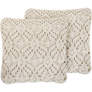 Beliani Beiger Baumwoll-Macramé Dekokissen - 45x45cm - Dekor Zubehör Beliani Beiger Baumwoll-Macramé Dekokissen - 45x45cm - Dekor Zubehör