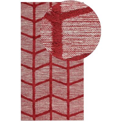 Beliani Baumwoll-Teppich - Rechteckig 80x150cm - Rot - Geometrisches Muster Beliani Baumwoll-Teppich - Rechteckig 80x150cm - Rot - Geometrisches Muster
