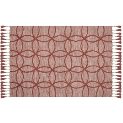 Beliani Baumwolle Teppich 160 x 230 cm Rot Geometrisches Muster - Teppich Beliani Baumwolle Teppich 160 x 230 cm Rot Geometrisches Muster - Teppich
