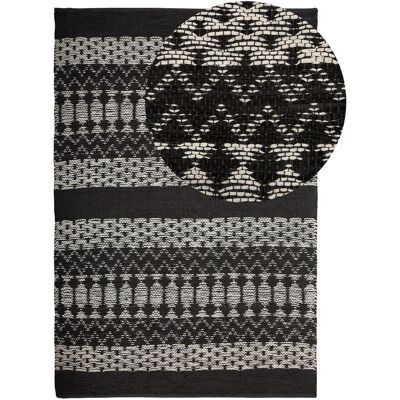 Beliani Leder Teppich Schwarz mit Weiß Rechteck 140 x 200 cm Modern - Teppich Beliani Leder Teppich Schwarz mit Weiß Rechteck 140 x 200 cm Modern - Teppich