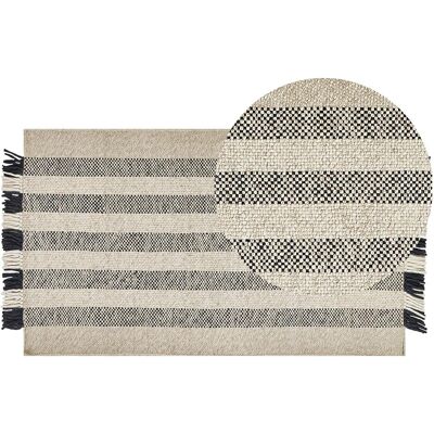 Beliani Woll-Teppich Off-White Schwarz 80x150cm Modernes Design Beliani Woll-Teppich Off-White Schwarz 80x150cm Modernes Design