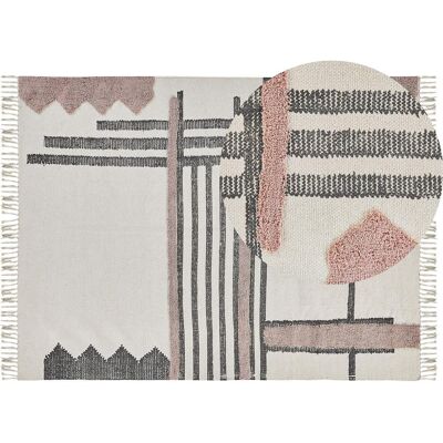 Beliani Baumwoll-Teppich Beige Schwarz - Skandinavisches Muster, 160x230cm Beliani Baumwoll-Teppich Beige Schwarz - Skandinavisches Muster, 160x230cm