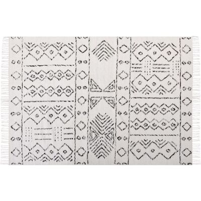 Beliani Woll-Teppich Off-White und Schwarz Aztec Muster - Teppich Beliani Woll-Teppich Off-White und Schwarz Aztec Muster - Teppich