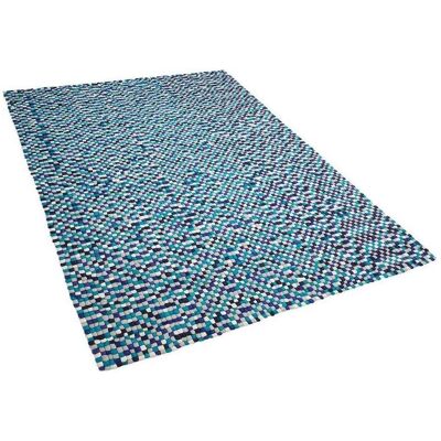 Beliani Blaue Wollfilzkugel-Teppich - Teppich Beliani Blaue Wollfilzkugel-Teppich - Teppich