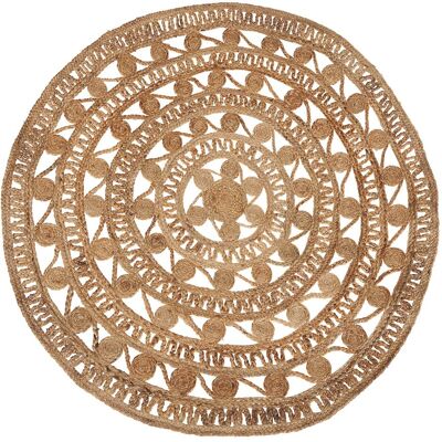 Beliani Beiger runder Jute-Teppich - 140 cm - Rustik Boho-Stil Beliani Beiger runder Jute-Teppich - 140 cm - Rustik Boho-Stil