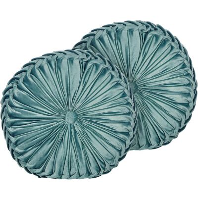Beliani Set aus 2 Dekokissen - Türkis Velours Runde 40cm - Dekorationszubehör Beliani Set aus 2 Dekokissen - Türkis Velours Runde 40cm - Dekorationszubehör