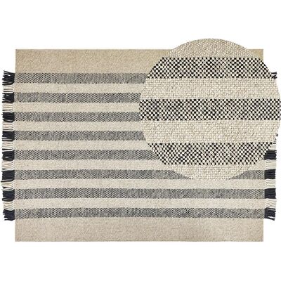 Beliani Woll-Teppich Off-White Schwarz 160x230 - Teppich Beliani Woll-Teppich Off-White Schwarz 160x230 - Teppich