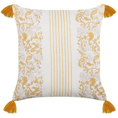 Beliani Baumwollkissen Blumenmuster 45x45 cm Gelb und Weiß - Kissen Beliani Baumwollkissen Blumenmuster 45x45 cm Gelb und Weiß - Kissen
