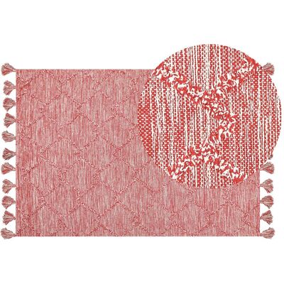 Beliani Baumwoll-Teppich - Rot Geometrisch 140x200cm - Teppich Beliani Baumwoll-Teppich - Rot Geometrisch 140x200cm - Teppich