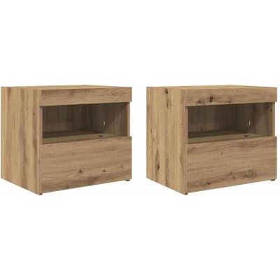 Vidaxl - Nachttisch mit LED-Lichtern Massives Eichenholz 50x40x45 cm Vidaxl - Nachttisch mit LED-Lichtern Massives Eichenholz 50x40x45 cm
