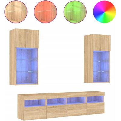 vidaXL Sonoma Eiche 5-teiliges TV-Wandset mit LED vidaXL Sonoma Eiche 5-teiliges TV-Wandset mit LED