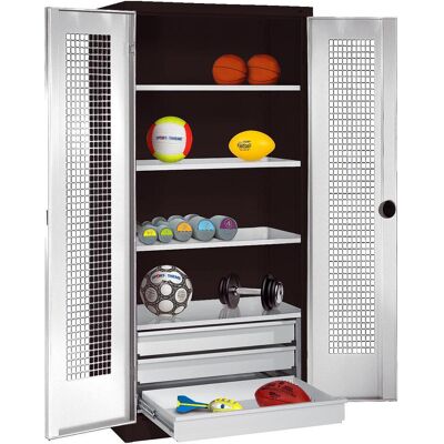 C+P, Aktenschrank, Sportgeräteschrank mit Schubladen (HxBxT: 195x120x50 cm, mit Lochblech-Flügeltüren, Typ 4) (120 x 50 x 195 cm) C+P, Aktenschrank, Sportgeräteschrank mit Schubladen (HxBxT: 195x120x50 cm, mit Lochblech-Flügeltüren, Typ 4) (120 x 50 x 195 cm)