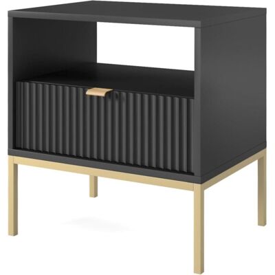 VELLORE Nachttisch - Elegantes Schwarz mit goldener Griff - Nachttisch VELLORE Nachttisch - Elegantes Schwarz mit goldener Griff - Nachttisch