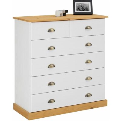 Idimex Kommode - Massives Kiefernholz 6 Schubladen - Weiß/Braun - Schlafzimmermöbel Idimex Kommode - Massives Kiefernholz 6 Schubladen - Weiß/Braun - Schlafzimmermöbel
