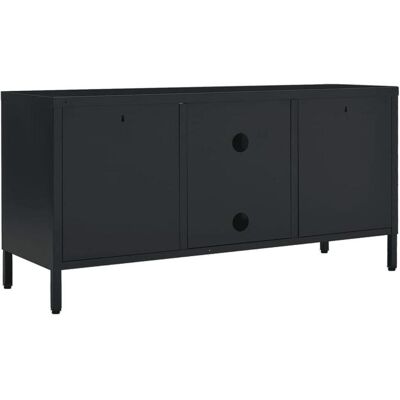 vidaXL Schwarzer Stahl-Glas TV-Schrank - Fernsehmöbel vidaXL Schwarzer Stahl-Glas TV-Schrank - Fernsehmöbel