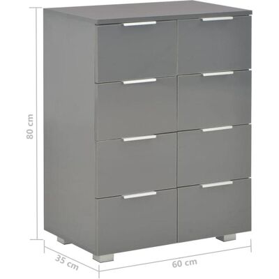 vidaXL Graues Hochglanz Sideboard - 8 Schubladen - Langlebiges Holz vidaXL Graues Hochglanz Sideboard - 8 Schubladen - Langlebiges Holz