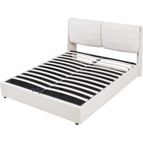 En.Casa, Bett, Polsterbett Lunner mit Matratze 160x200 cm Beige (160 x 200 cm)