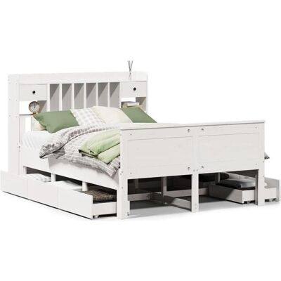 vidaXL Weiß 140x200cm Bücherregal Bett - Ohne Matratze - Schlafzimmerrahmen vidaXL Weiß 140x200cm Bücherregal Bett - Ohne Matratze - Schlafzimmerrahmen