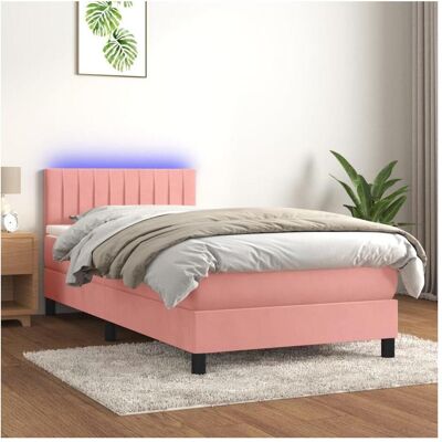 vidaXL Rosa Samtbettgestell mit Matratze & LED - 90x190 cm vidaXL Rosa Samtbettgestell mit Matratze & LED - 90x190 cm