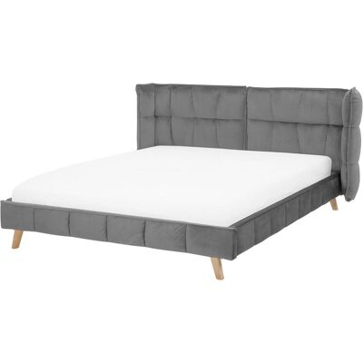Beliani Bett SENLIS 160 x 200 cm - Samt Grau - Bett Beliani Bett SENLIS 160 x 200 cm - Samt Grau - Bett