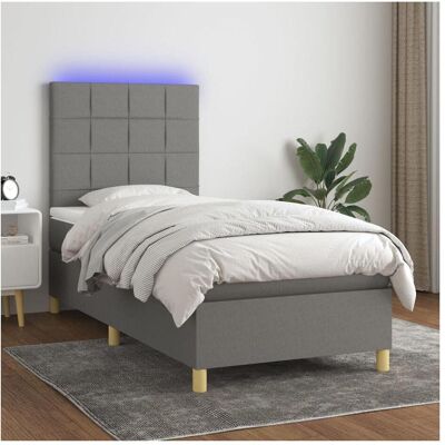 vidaXL Dunkelgraues Bett mit LED & Matratze - 90x200 cm vidaXL Dunkelgraues Bett mit LED & Matratze - 90x200 cm